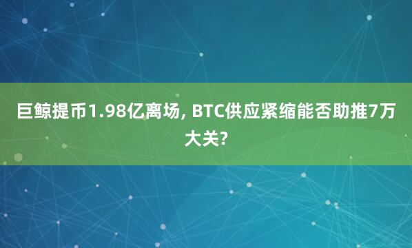 巨鲸提币1.98亿离场, BTC供应紧缩能否助推7万大关?