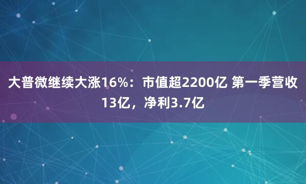 大普微继续大涨16%：市值超2200亿 第一季营收13亿，净利3.7亿