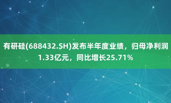 有研硅(688432.SH)发布半年度业绩，归母净利润1.33亿元，同比增长25.71%