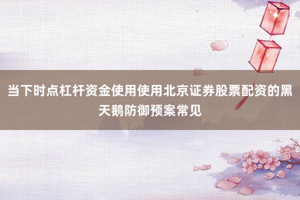 当下时点杠杆资金使用使用北京证券股票配资的黑天鹅防御预案常见
