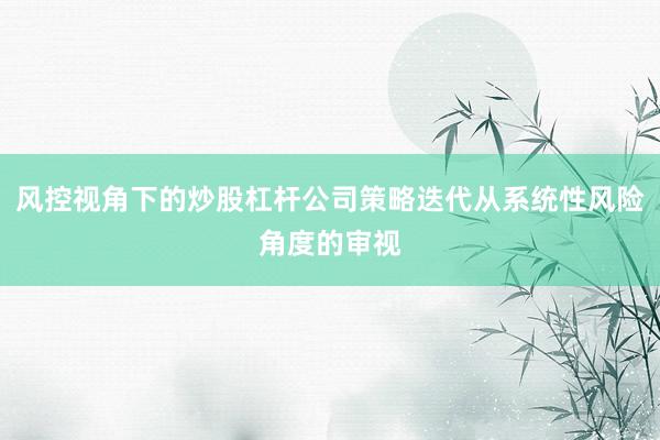 风控视角下的炒股杠杆公司策略迭代从系统性风险角度的审视