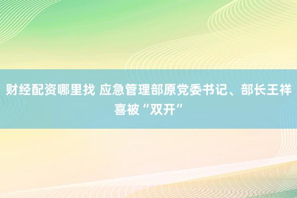 财经配资哪里找 应急管理部原党委书记、部长王祥喜被“双开”