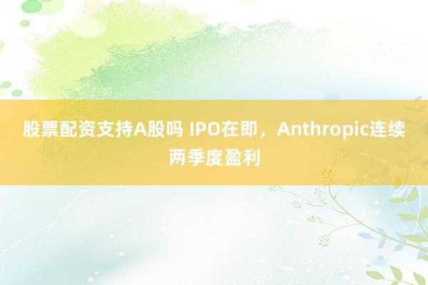 股票配资支持A股吗 IPO在即，Anthropic连续两季度盈利
