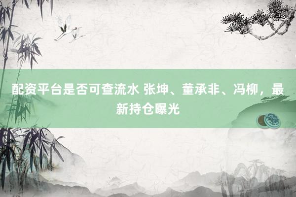 配资平台是否可查流水 张坤、董承非、冯柳，最新持仓曝光